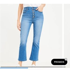 Loft high rise kick flare jeans blue button front plus 34 18 with tags !